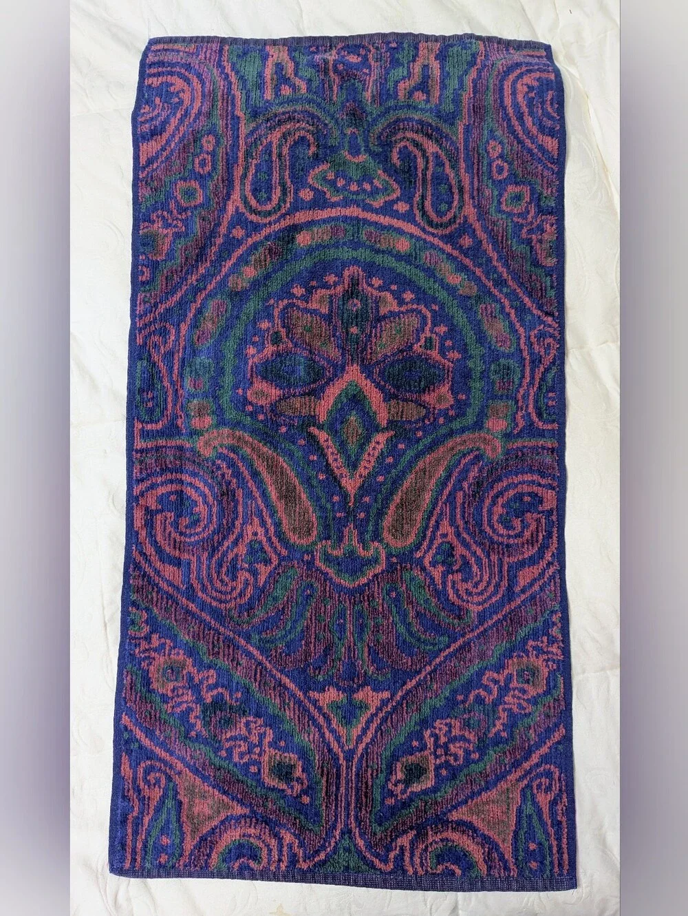 Vintage Ralph Lauren Paisley Medallion Hand Towel Jewel Tones USA Blue Purple